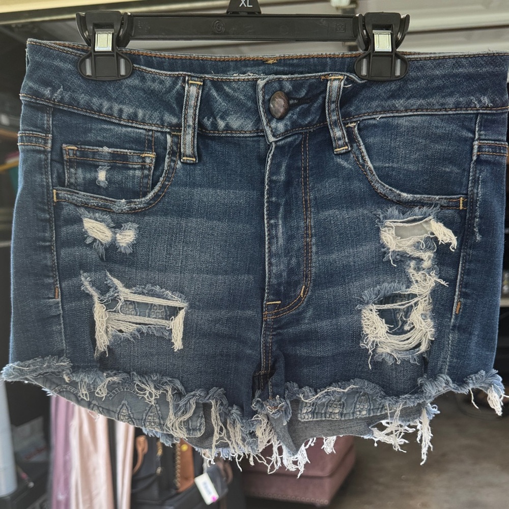 American Eagle Outfitters Blue Distressed Jean Shorts